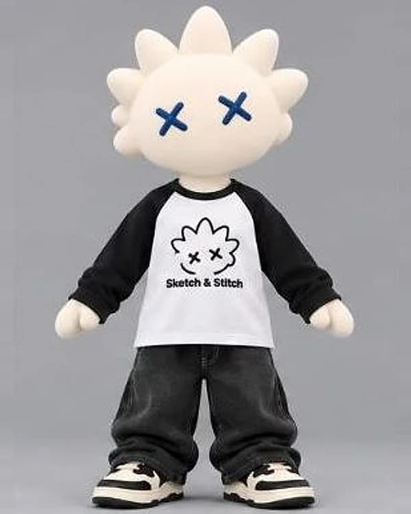 The Sketch & Stitch character wearing the Men's Raglan Two-Tone Long Sleeve T-Shirt