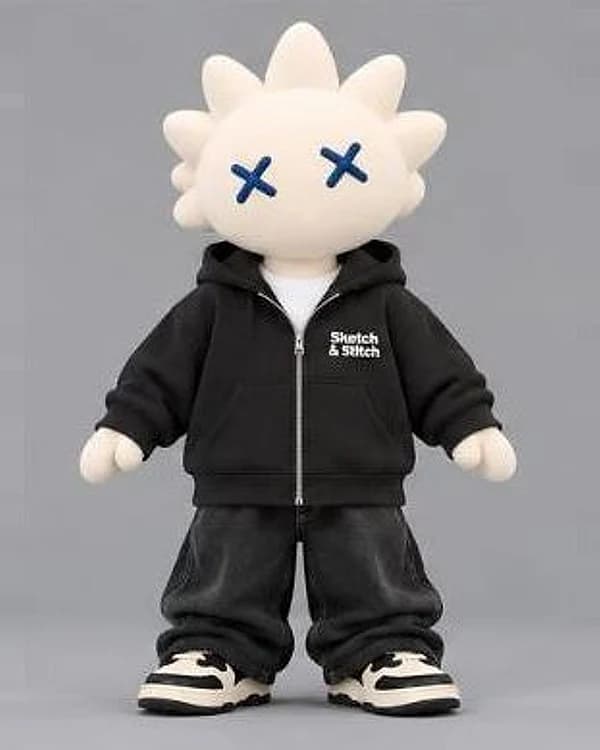 The Sketch & Stitch character wearing the Unisex Zip-Up Hoodie